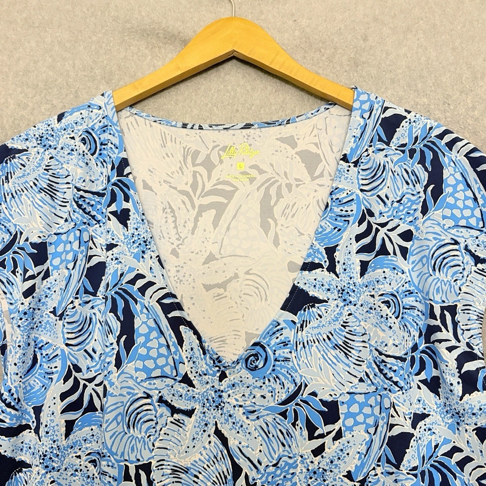 Lilly Pulitzer Dress Women's Large Talli Maxi Coverup Bonaire Blue Coastal Shell - Picture 3 of 7